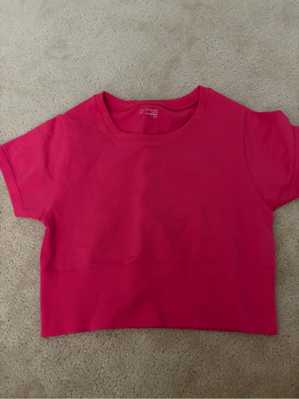 aerie Bright Pink Short Sleeve Crop Top